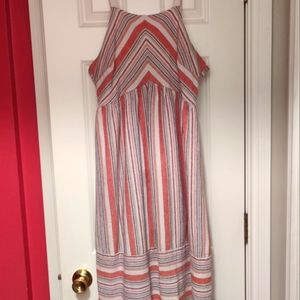 Sugar + Lips Nola Linen & Cotton Striped Midi Beach Boho Sundress Size L